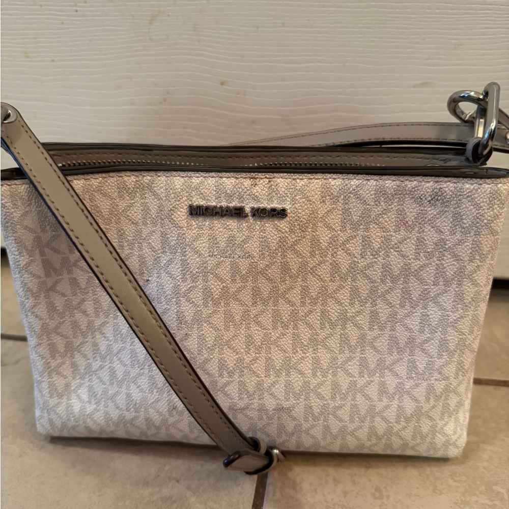 Michael Kors Gray Crossbody Bag with Monogram Pattern
